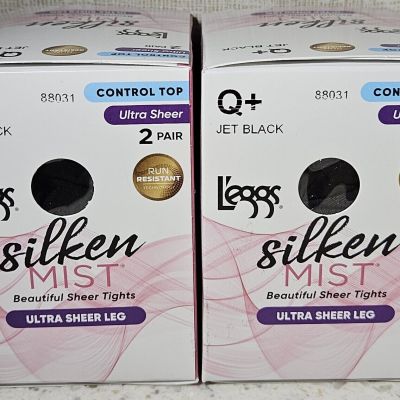 4 Pair Leggs Silken Mist Control Top Tights Ultra Sheer Leg 88031 Jet Black Q+